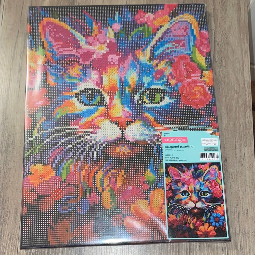 🆕 💜 Colorful cat with flowers Diamond art Kit